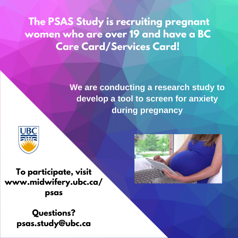 The PSAS Study is recruiting pregnant women who are over 19 and have a BC Care Card/Services Card!